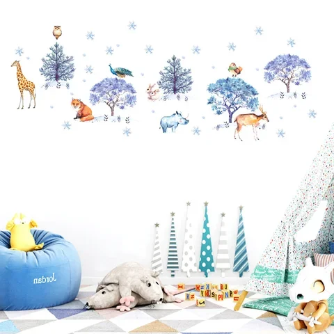 

Snow land Animal Wall Stickers bedroom living room Background home decoration Mural Christmas decor Wallpaper Art Decals sticker