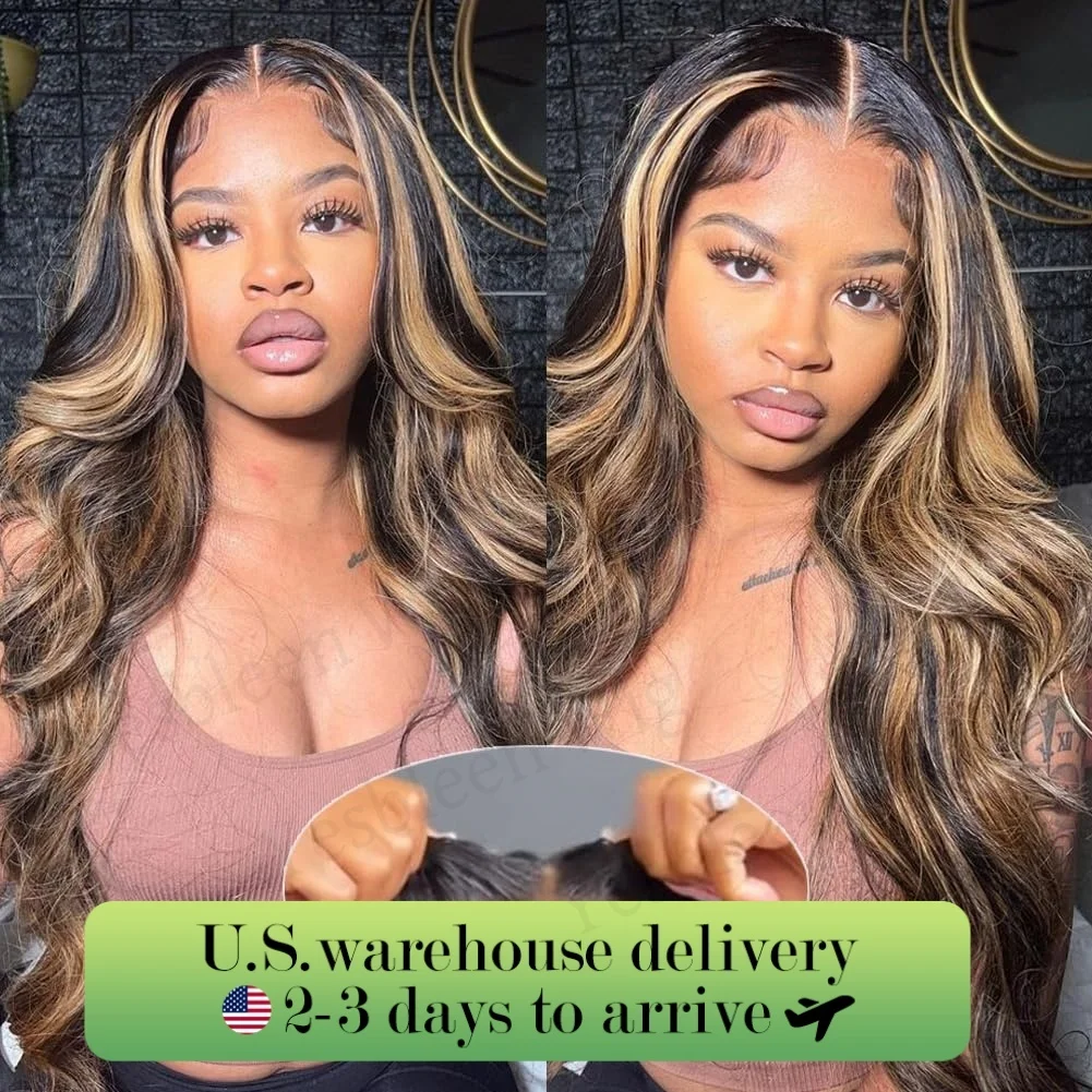 1B/30 Ombre Blonde Highlight Lace Front Wigs Human Hair for Black Women 20 Inch Body Wave 13x4 HD Transparent Lace Front Wigs