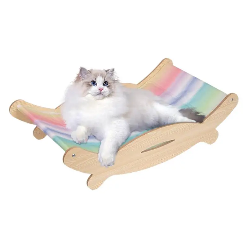 

Wooden Cat Lounge Chair Cooling Elevated Cat Bed Wooden Kitten Hammock Lounger For Indoor Outdoor Scratch-resistant Puppy Sofa