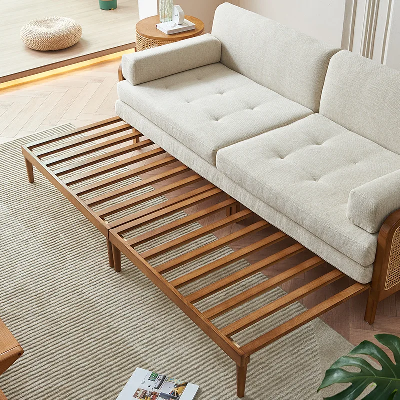 The product can be customized.Japanese-style solid wood sofa bed sitting and sleeping room, small household, rattan sofa,