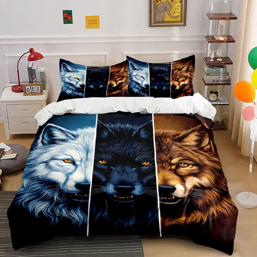 Wolf Themed Duvet Cover Design Print Bedding Set 1 Duvet Cover 2 Pillowcases for Adult and Children Luxury Gift Full Size