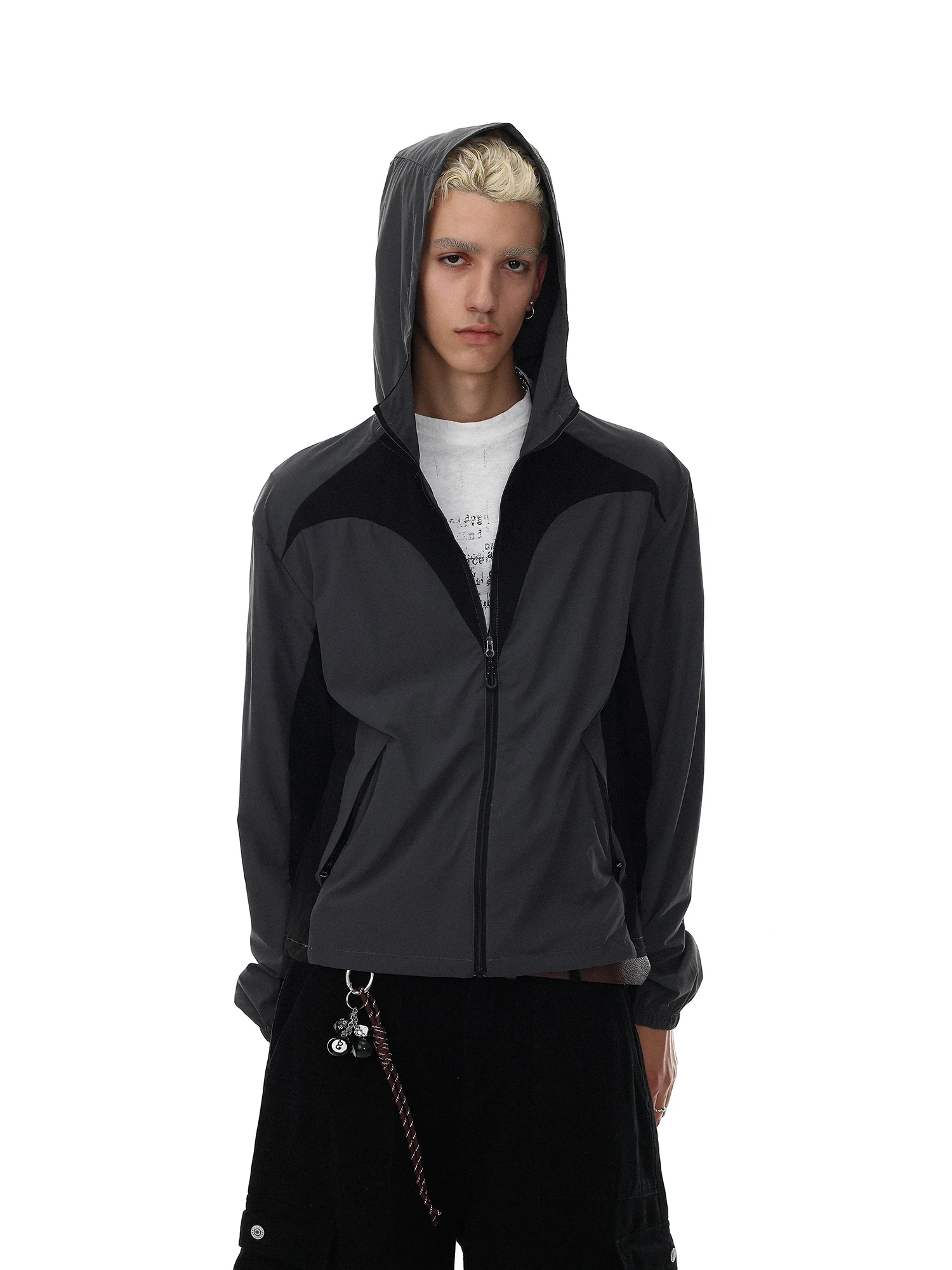 Men's Outdoor Zipper Hooded Lightweight UV Protection Jacket Summer Fashionable Nylon Breathable Standard Fit Long Sleeve Coat