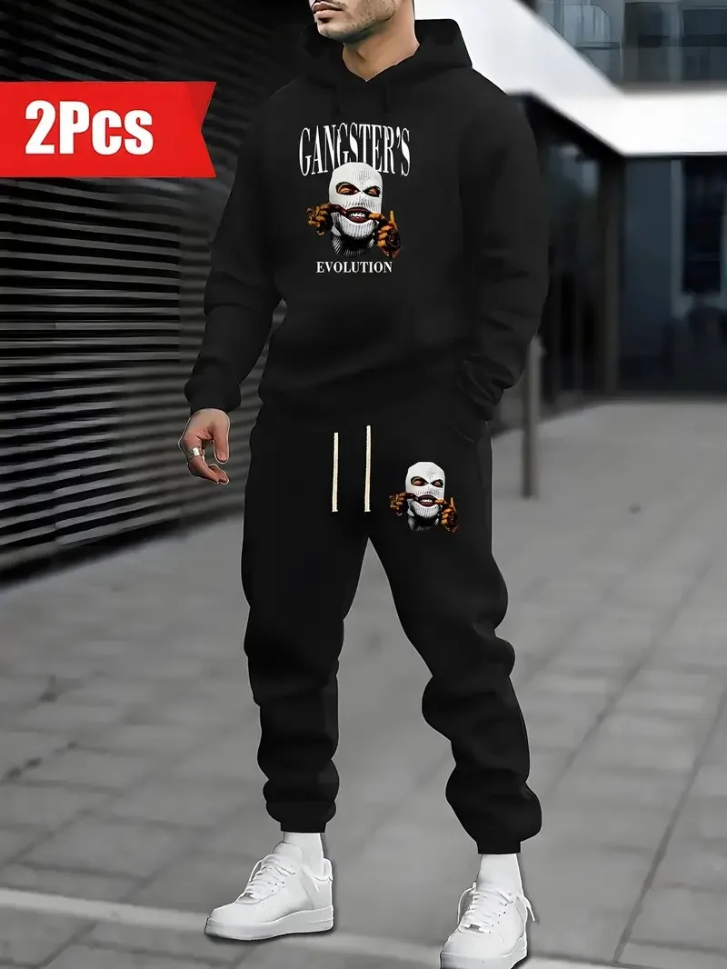 The 2025 autumn new 3-print comfortable fashionable and casual men's outdoor sporty sweatshirt and sweatpants set