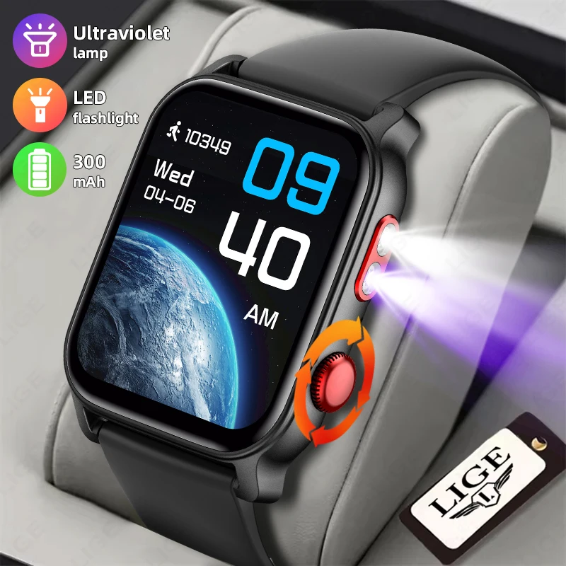 

LIGE New 2025 Men's Smart Bluetooth Call Watch LED Flashlight Heart Rate Health Monitoring For Android iOS Women's Smart Watches
