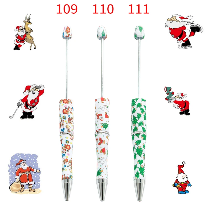 30pcs Christmas Decor Beaded Ballpoint Pen New Year Beadable Pens Cute Elk Santa Claus Gift Pen Stationery School Supplies