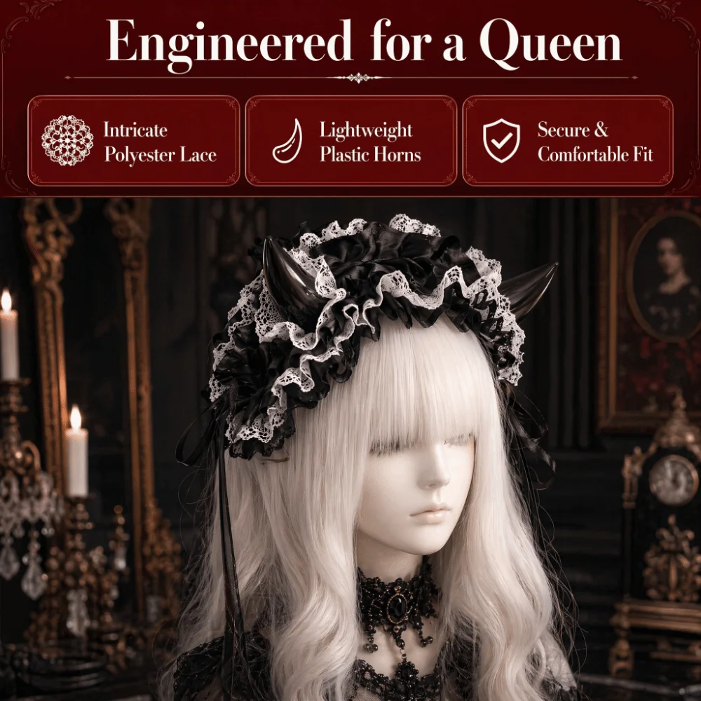 Lace-up Ruffle Devil's Corner Hair Band Punk Tulle Little Devil Headband Bow Cosplay Gothic Headwear Lolita Accessories