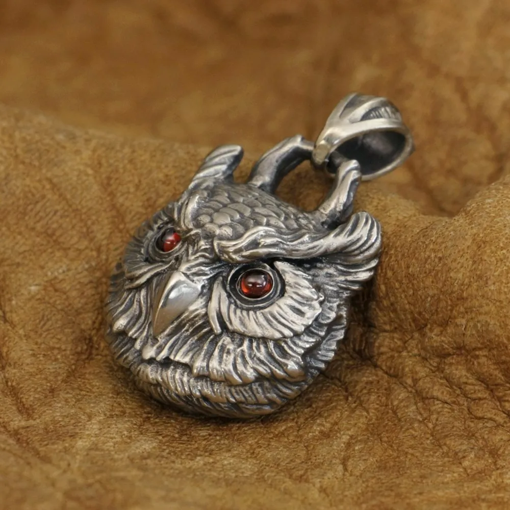 Red CZ Eyes Cupronickel Owl Pendant Charms Details Animal Jewelry CP277