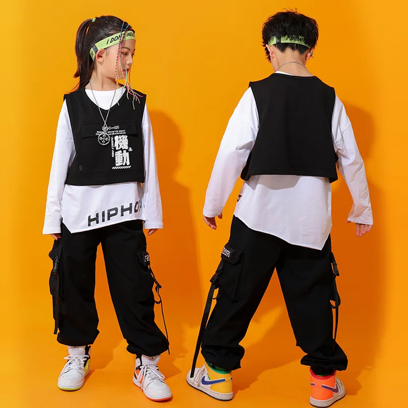 Boys Hip Hop Vest Cargo Pants Girls Sweatshirt Joggers Child Street Dance Kids Tracksuit Jazz Streetwear Costumes Clothes Sets