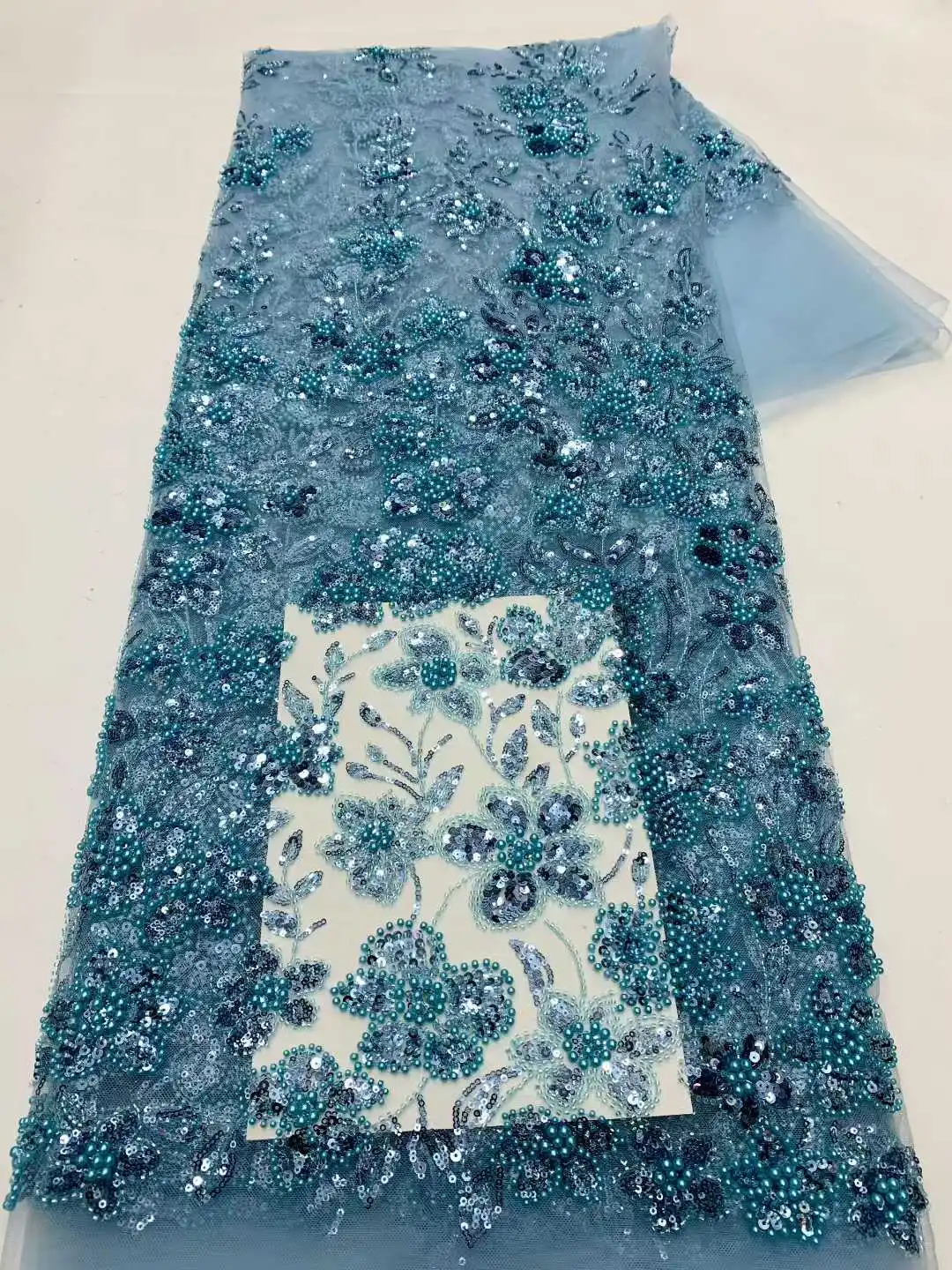 Kain Brokat Mewah Nigeria Peach 3D Berhias Mutiara Berkilau untuk Pesta, Kain Afrika Berhias Mutiara 2025, Gaun Pengantin Tulle Prancis Afrika Berkualitas Tinggi