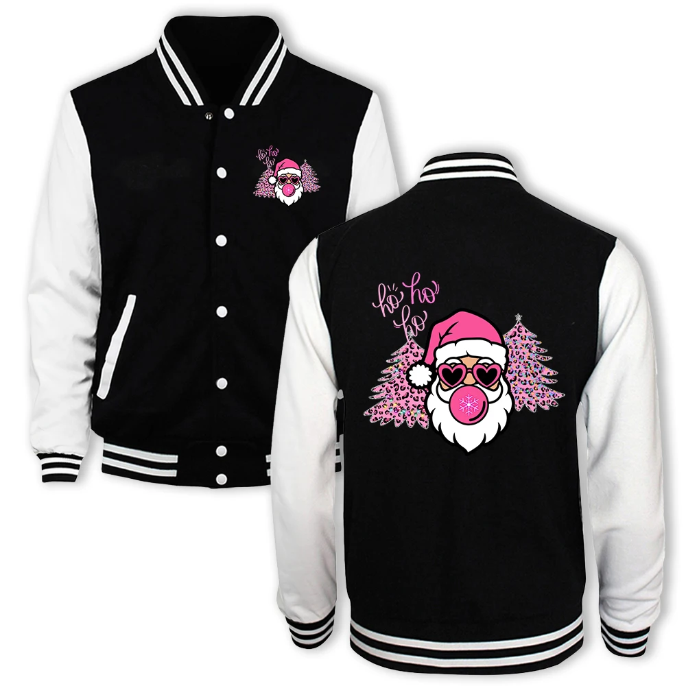 

Santa Claus And Leopard Print Print Men Streetwear Hip Hop Button Jacket Casual Loose Baseball Jersey Autumn Unisex Fashion Top