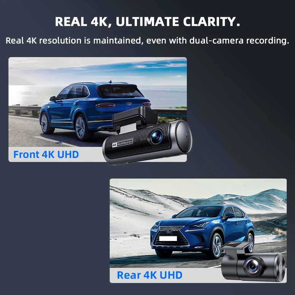 Acceo 4K Dash Cam Car DVR Universal Black Box with WiFi GPS Optional 4K Rearview Camera Night Vision 24H Parking Mode Car Camera
