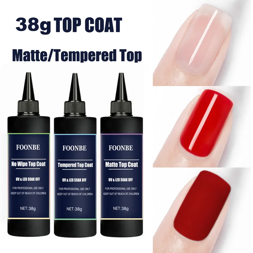 

38g No Wipe Top Coat Base Coat Primer Reinforcement UV Gel Nail Art Tips Manicure Matte Tempered Top Coat Liquid Gel Nail Polish