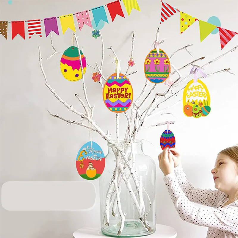 

48Pcs Holiday Egg Blank Wood Chip Decoration Can Hang Egg Wooden Sign Party Decoration Children Graffiti DIY Wood