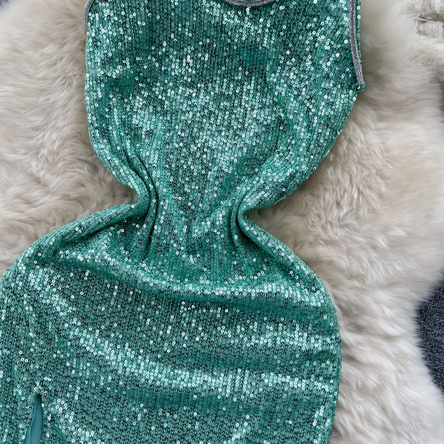 Foamlina-Robe de Soirée Longue à Paillettes pour Femme, Tenue Sexy à Bretelles Spaghetti, Dos aux, Slim, Haute Fente, Vert