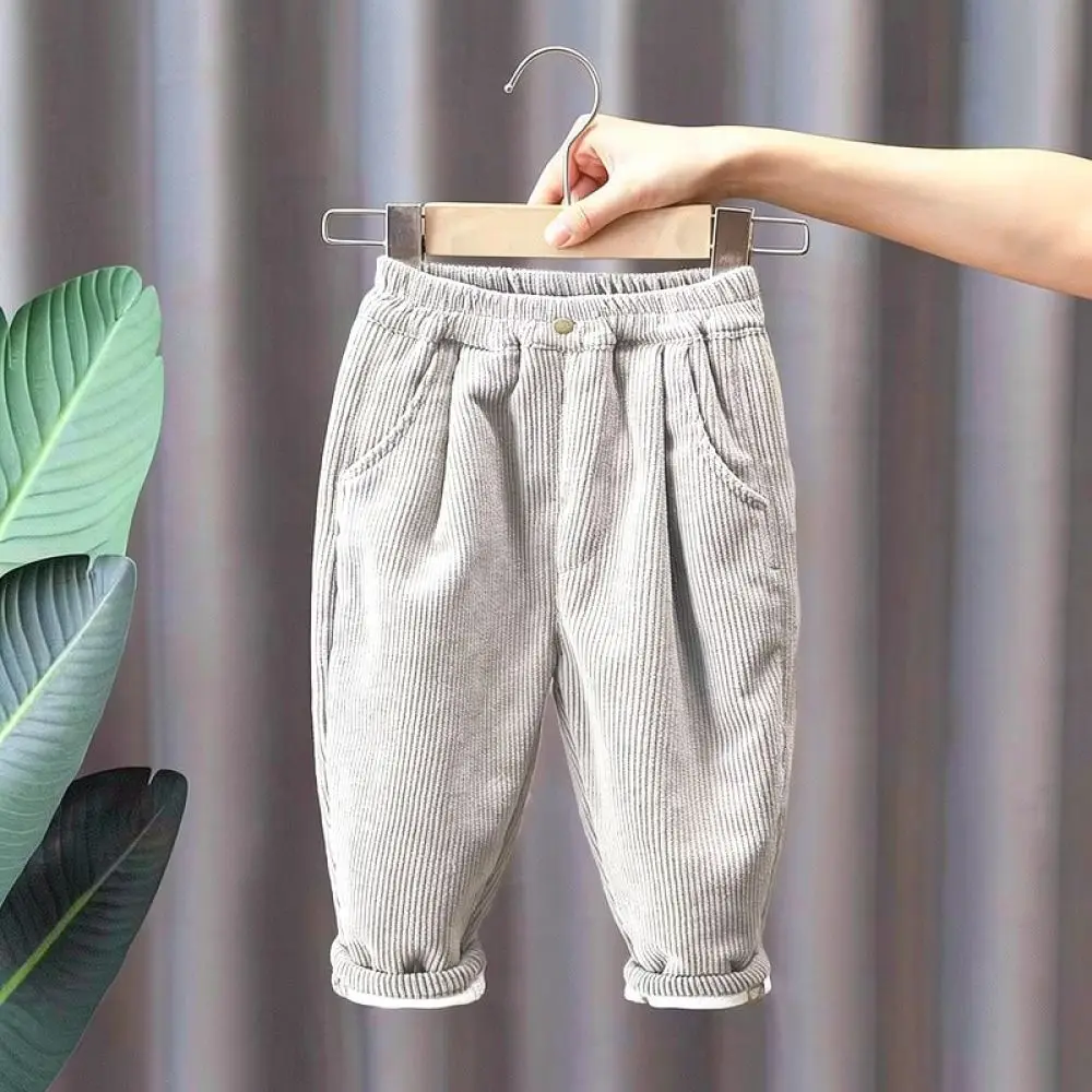 Toddler Corduroy Fleece Pants Winter Warm Trousers For Boys Girls Thickened Thermal Soft Durable Outdoor Casual Wear