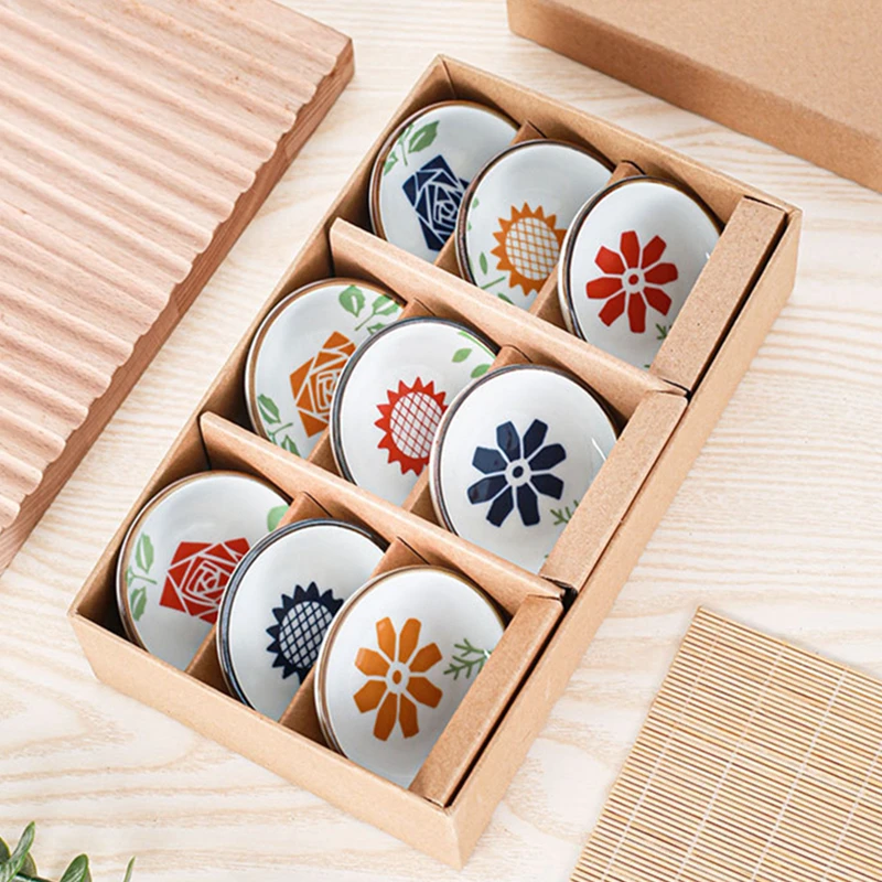 Set of 9 Pieces Ceramic Light Plate Side Dishes Soy Snack Sauce Dish Kimchi Appetizer Plates 2.8 Inch Saucer