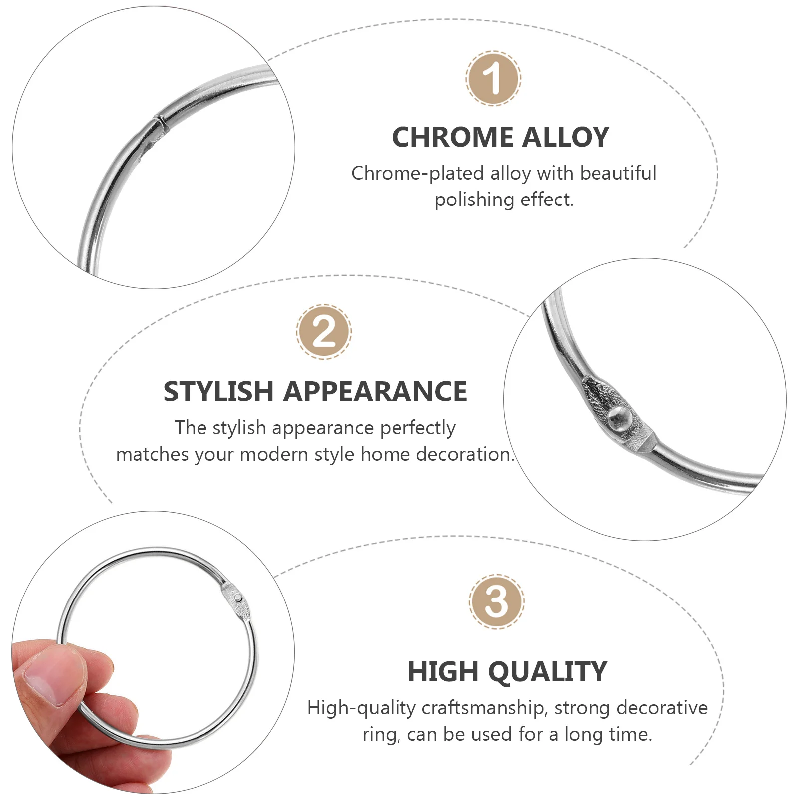 

Bath Curtain Rings Silver Alloy Chrome Plated Polished Finish Heavy Duty Smooth Slide Low Noise Decorative Metal Hoops For