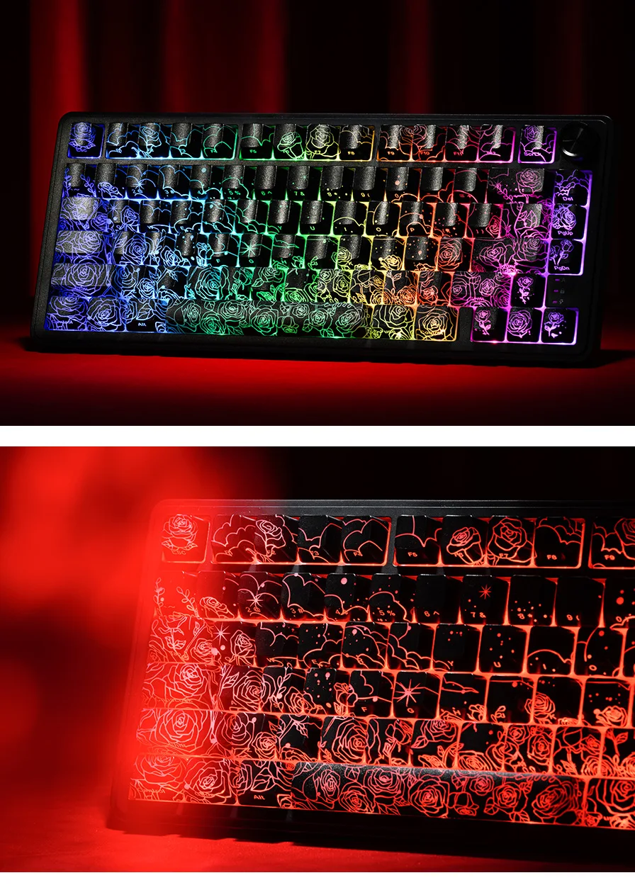 Rose keycap side engraved light transmission IMD process pattern light transmission magnetic axis mechanical keyboard cap person