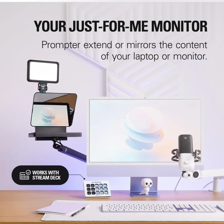 Prompter – Teleprompter com tela integrada para YouTube, Twitch, Zoom, programas MS e muito mais, suporta DSLR/Webcam/Smartphone