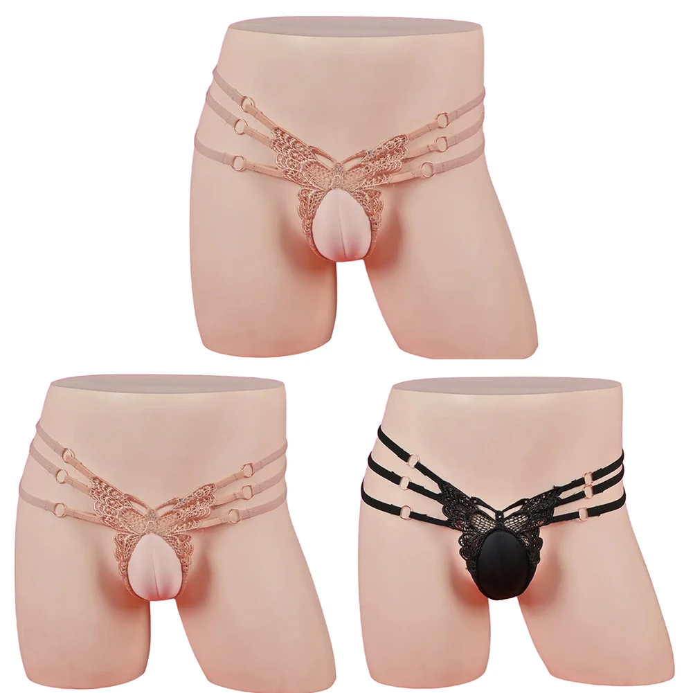 

Men's Hollow Butterfly Embroidery Underwear Thongs with Thin Straps Featuring Breathable Material and Hidden JJ