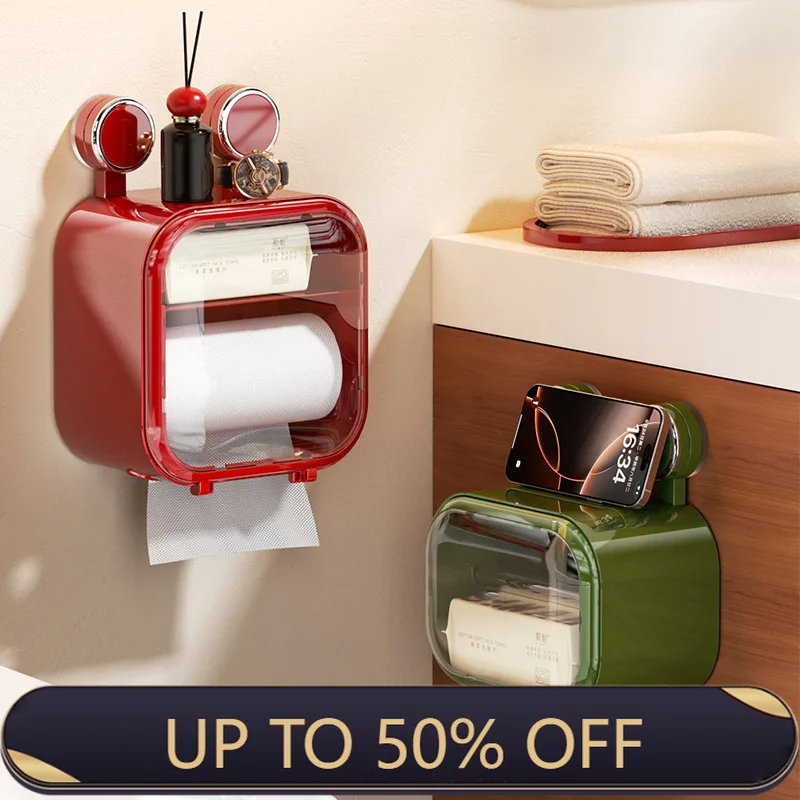 Suction Cup Tissue Holder Bathroom Wall Mounted Waterproof Paper Box Storage Rack Bathroom Accessories