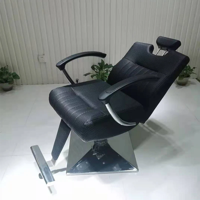 Modern Black Barber Chair, Reclining Hair Salon Styling Chair with Square Chrome Base, 360 Swivel PU Leather Hydraulic Salon Cha