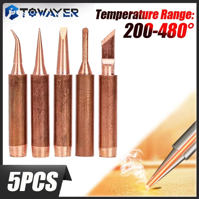 Towayer 5pcs Pure Copper Lead-free 900M-T-K Soldering Iron Tip Soldering Iron Tip for Soldering Rework Station Soldering Tools