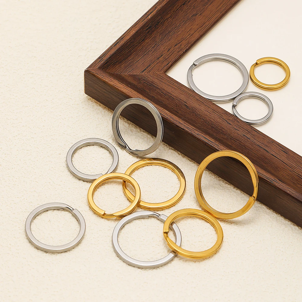 10 Stück/Set 304 Edelstahl Schlüsselringe Schlüsselanhänger Flacher Schlüsselhalter für DIY Schlüsselanhänger Schmuckherstellung Zubehör – Detail 4