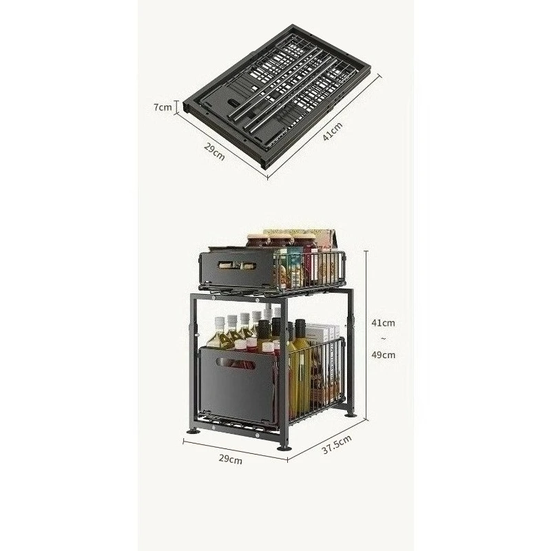 2 Tier Pull Out Cabinet Organizer Adjustable Kitchen Storage Rack Under Sink Organizer Spice Jar Storage Rack Slide Out Drawer