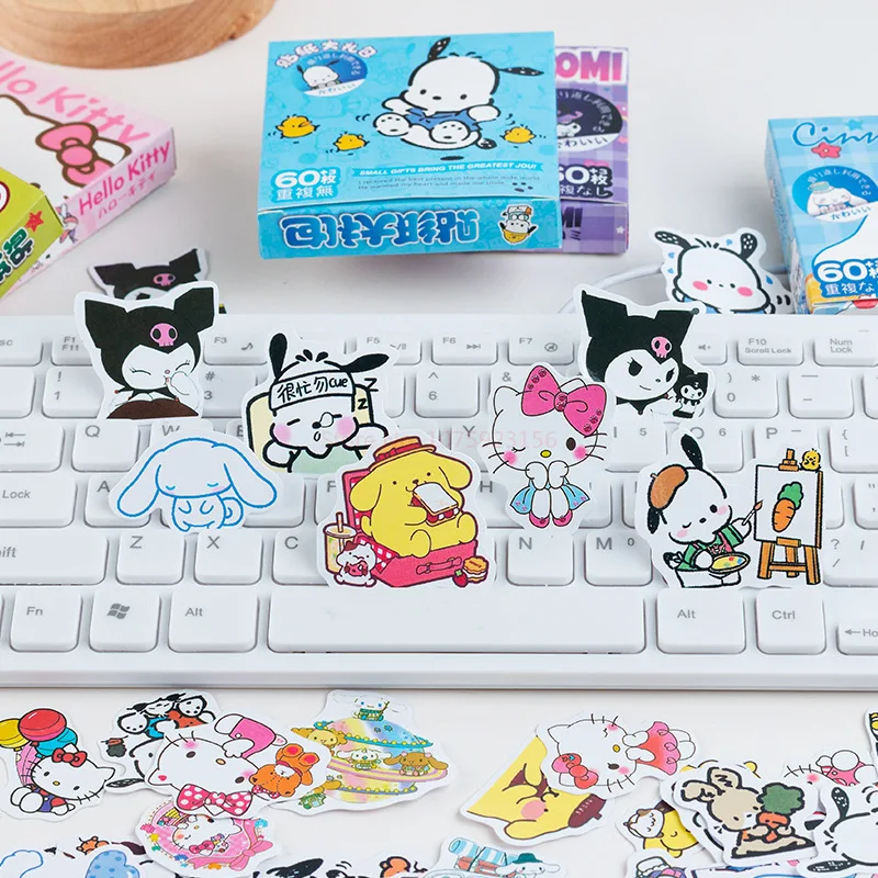 สติกเกอร์การ์ตูน Sanrio แบบอยู่กับที่ Kuromi POM Purin การ์ตูน pochacco กล่องของขวัญขายส่ง