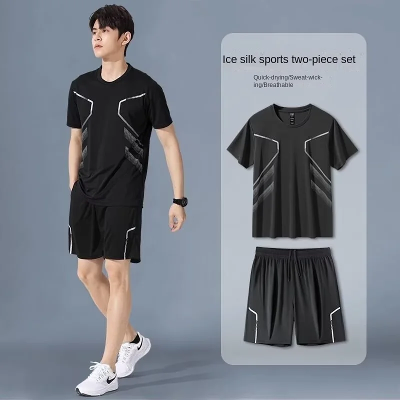 

Men's Mesh Breathable Set - Summer Lightweight Short Sleeve T-Shirt and Five-Pocket Pants, Fashiony Casual Sportswear Set