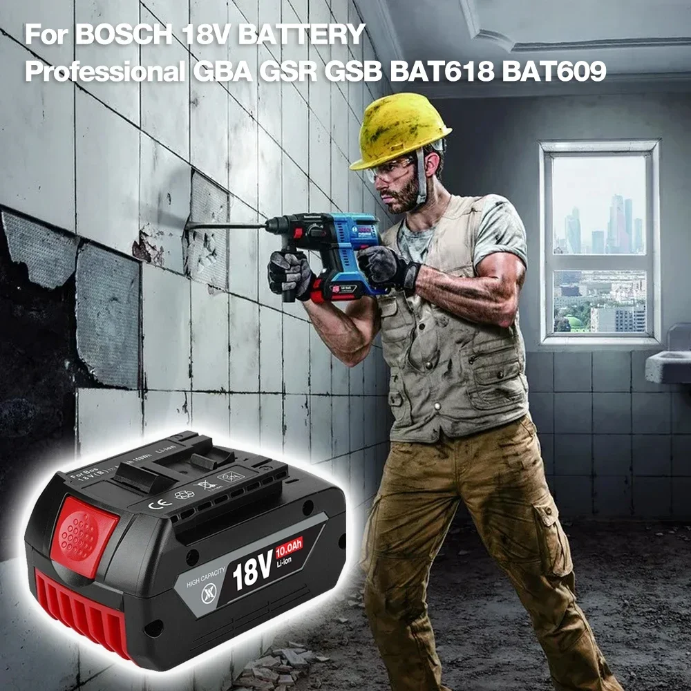 보쉬 전동 공구용 충전식 리튬 이온 배터리, 18V 10Ah, 백업 10000mah, 휴대용 교체, 보쉬 18V 배터리 BAT609