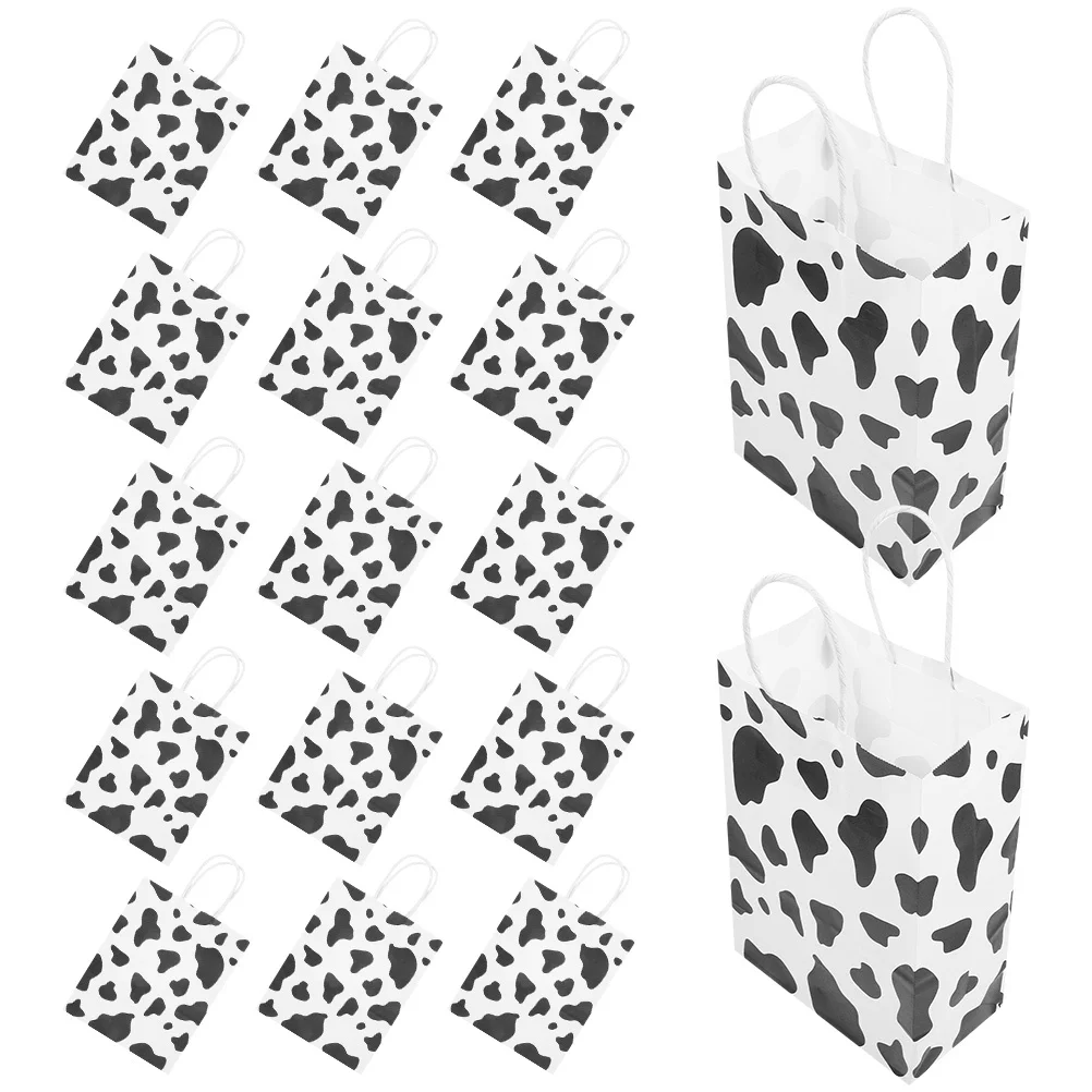 

20Pcs Cow Print Gift Bags Sturdy Handles Farmhouse Animal Theme Party Favor Candy Packaging Reusable Kraft Bags