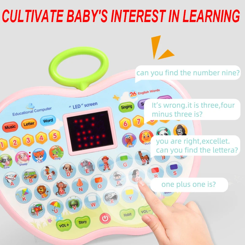 Kids Tablet Toddler Learning Pad with LED Screen Teach Alphabet Numbers Word Music Math Development Interactive Electronic Toy