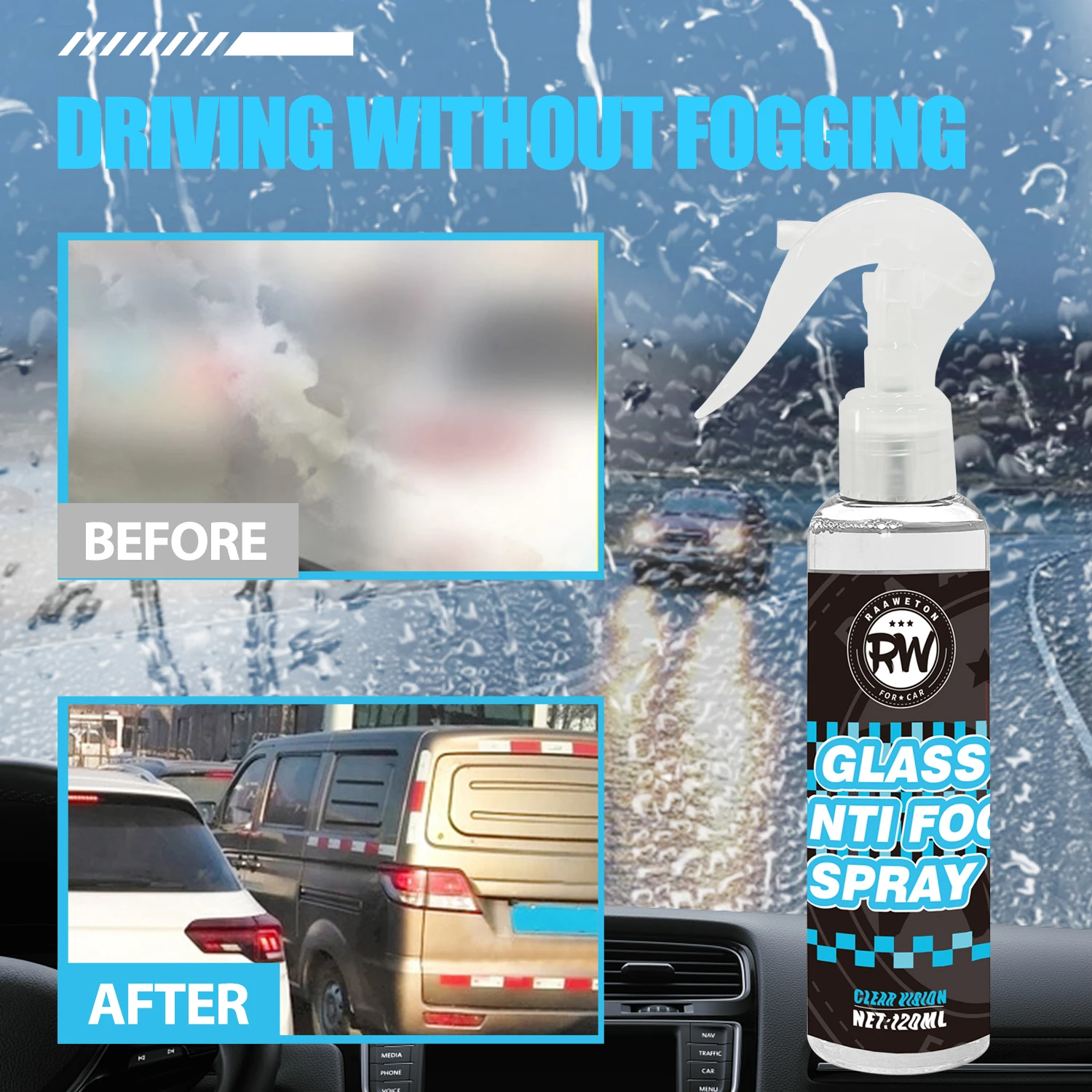 Anti-fog spray Defogging agent Fog repellent Anti-condensation Anti-fog treatment Visibility enhancer for glass De-misting spray