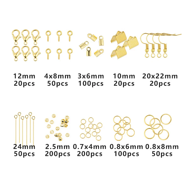 Gold Color Jewelry Tool Set Open Jump Ring/Lobster Clasp/Tail Chain/Clip Buckle/Drop Kit/Earring Hooks/ For DIY Jewelry Making