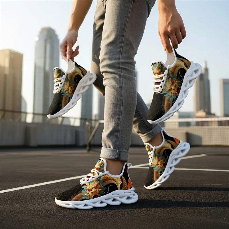 أحذية رياضية رجالية عصرية بتصميم التنين الصيني، أحذية ركض شبكية خفيفة الوزن قابلة للتنفس، أحذية رجالية مضادة للانزلاق للتدريب على اللياقة البدنية #1