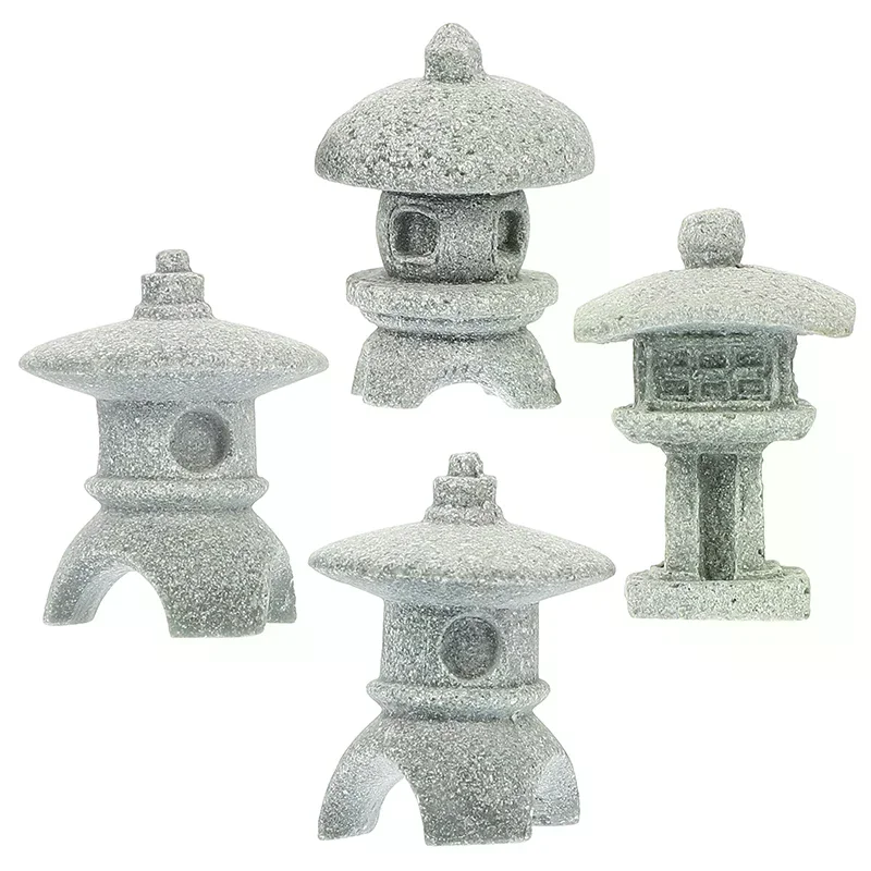 1pc Retro Small Gazebo Chinese Lanterns Mini Pagoda Model Decoration Stone Miniature Statue Sandstone Home Accessories