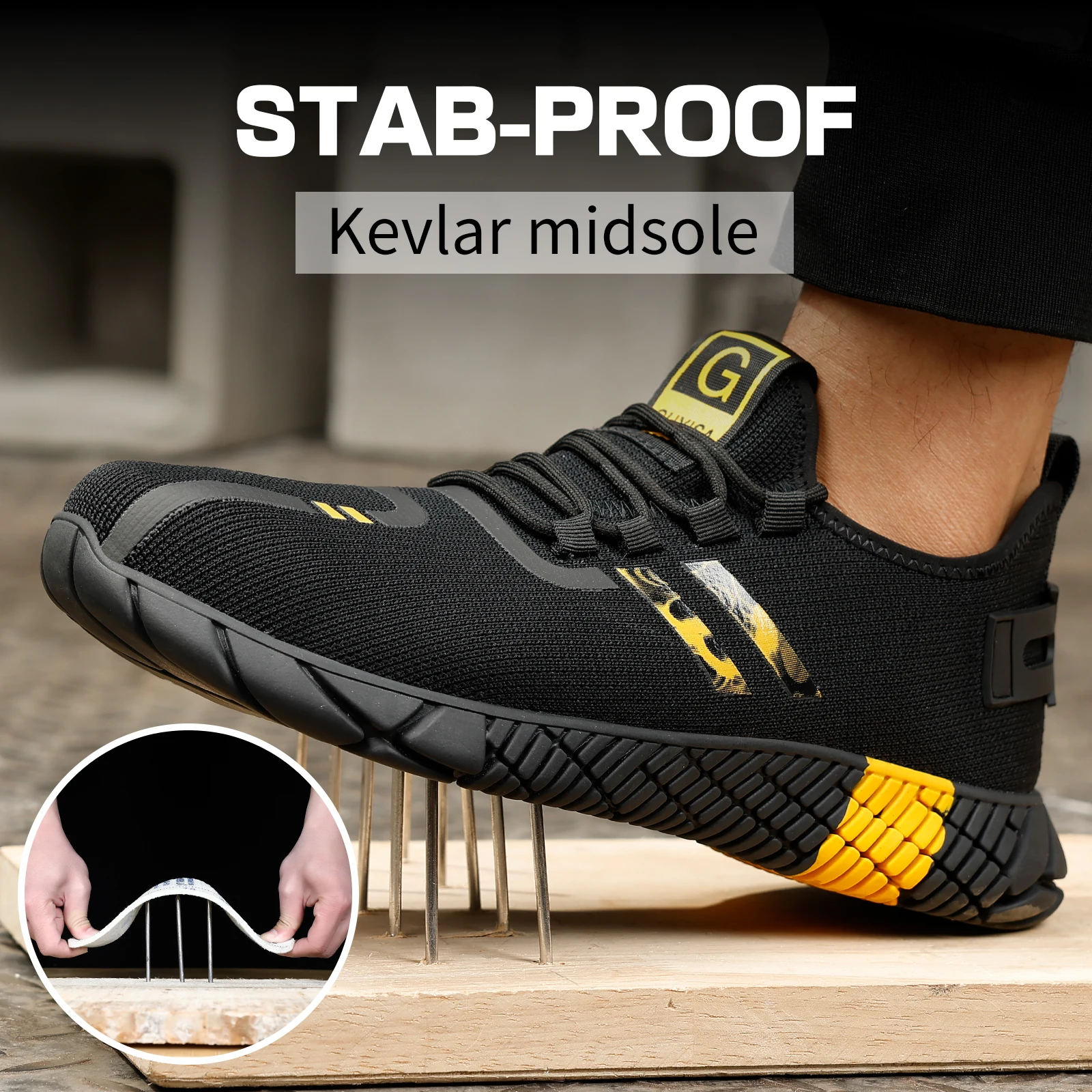 GUYISA Men's Impact-Resistant and Stab-Proof Work Shoes with Rubber Sole and Mesh Upper