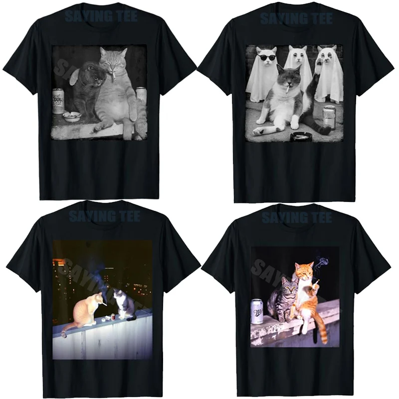 

Cats Smoking Cigarette T-shirt Funny Kitty Gen Z Meme Cat Lover Graphic Outfit Y2k Kitten Stupid Brainrot Saying Tee Novelty Top