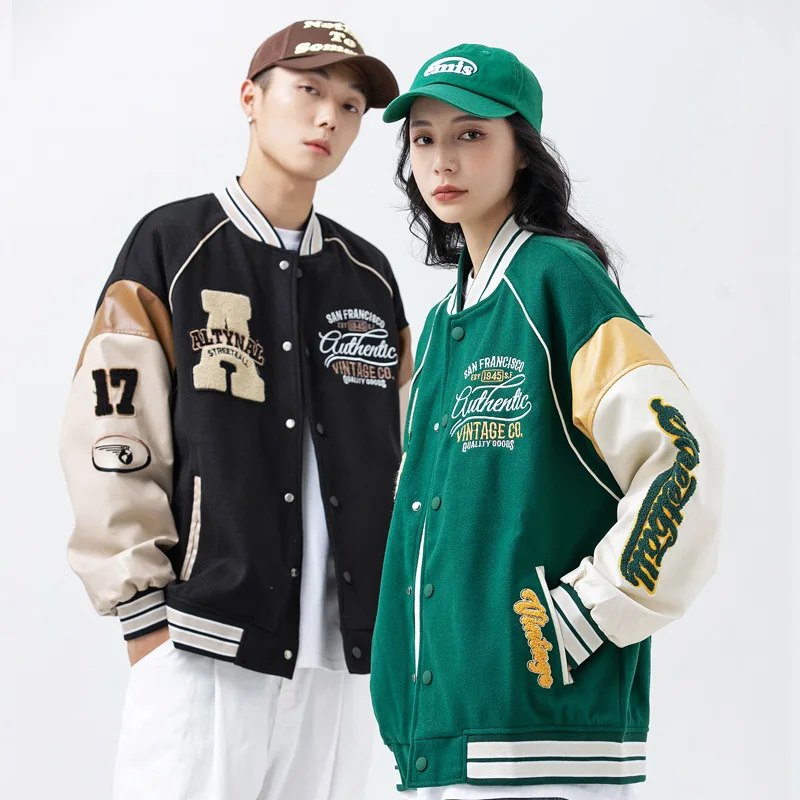 Men\'s American Retro Letter Embroidered Jackets Spring Coat Y2K Trend Baseball Uniform Couple Casual Street Loose Varsity Jacket