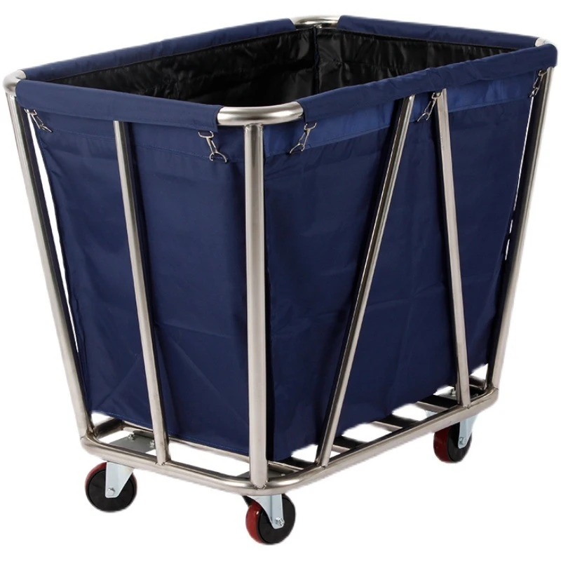 Stainless Steel Linen Cart Hotel Guest Room Service Trolley Laundry Collecting Storage Cart for Laundry Room Dry Cleaning Shop