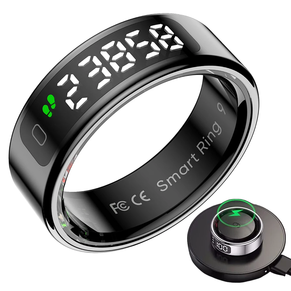Anillo inteligente de carga inalámbrica pantalla inteligente 5ATM actividad impermeable anillos deportivos ritmo cardíaco sueño estrés gestión de la salud