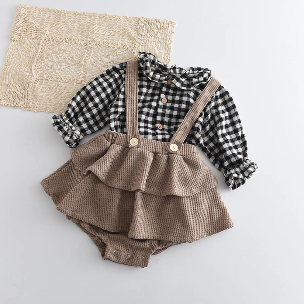 Baby Boutique Clothing Sets Plaid Blouses With Ruffles Bloomers 2pcs Clothing Sets Baby Suits Newborn Baby Items Floral Clothes