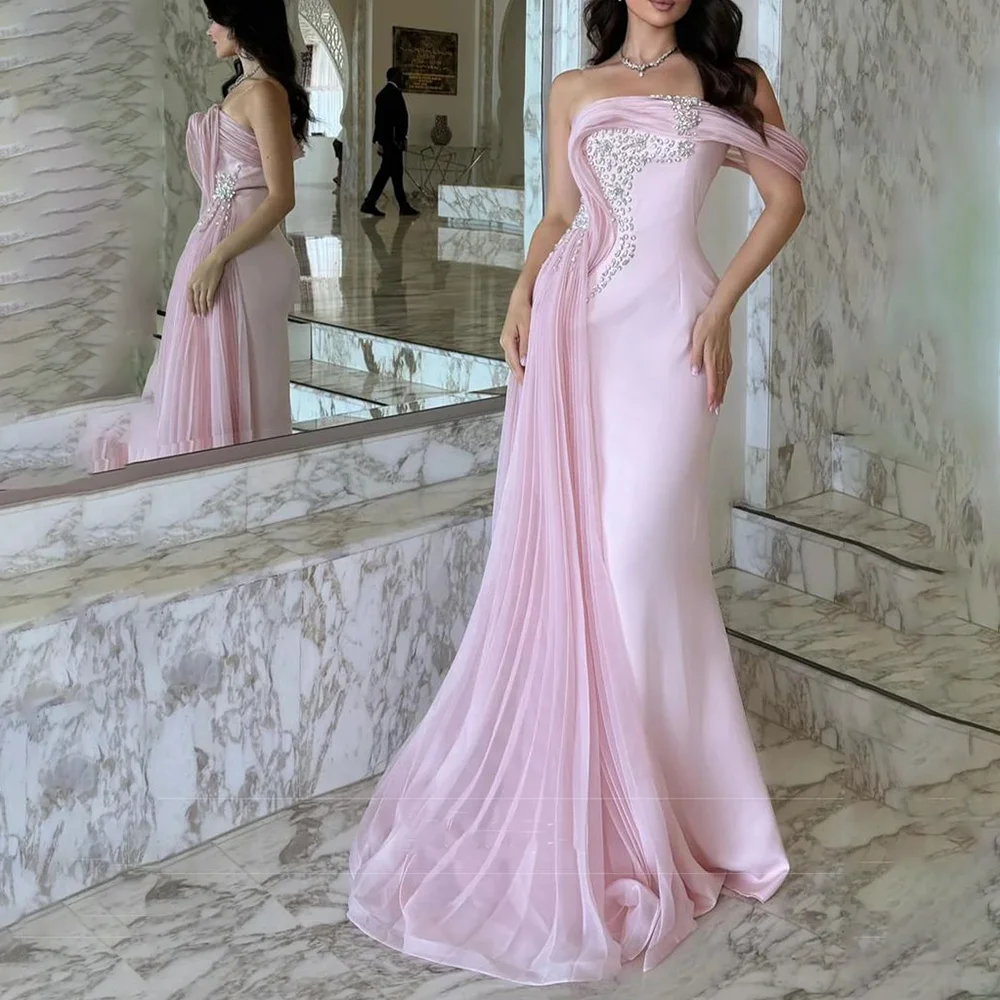 Exquisite African Dubai Evening Dresses Shiny Sleeveless Mermaid Prom Dress Detachable Train Beading Crystal Formal Party Gowns