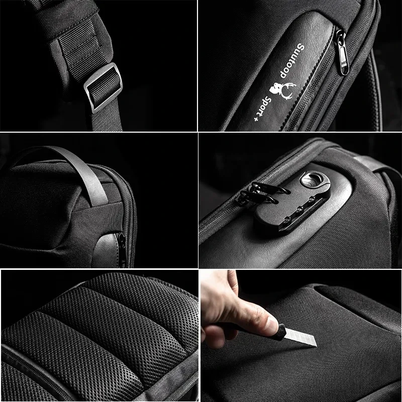 Men\'s Waterproof USB Oxford Crossbody Bag Anti-theft Shoulder Sling Bag Multifunction Short Travel Messenger Chest Pack For Male