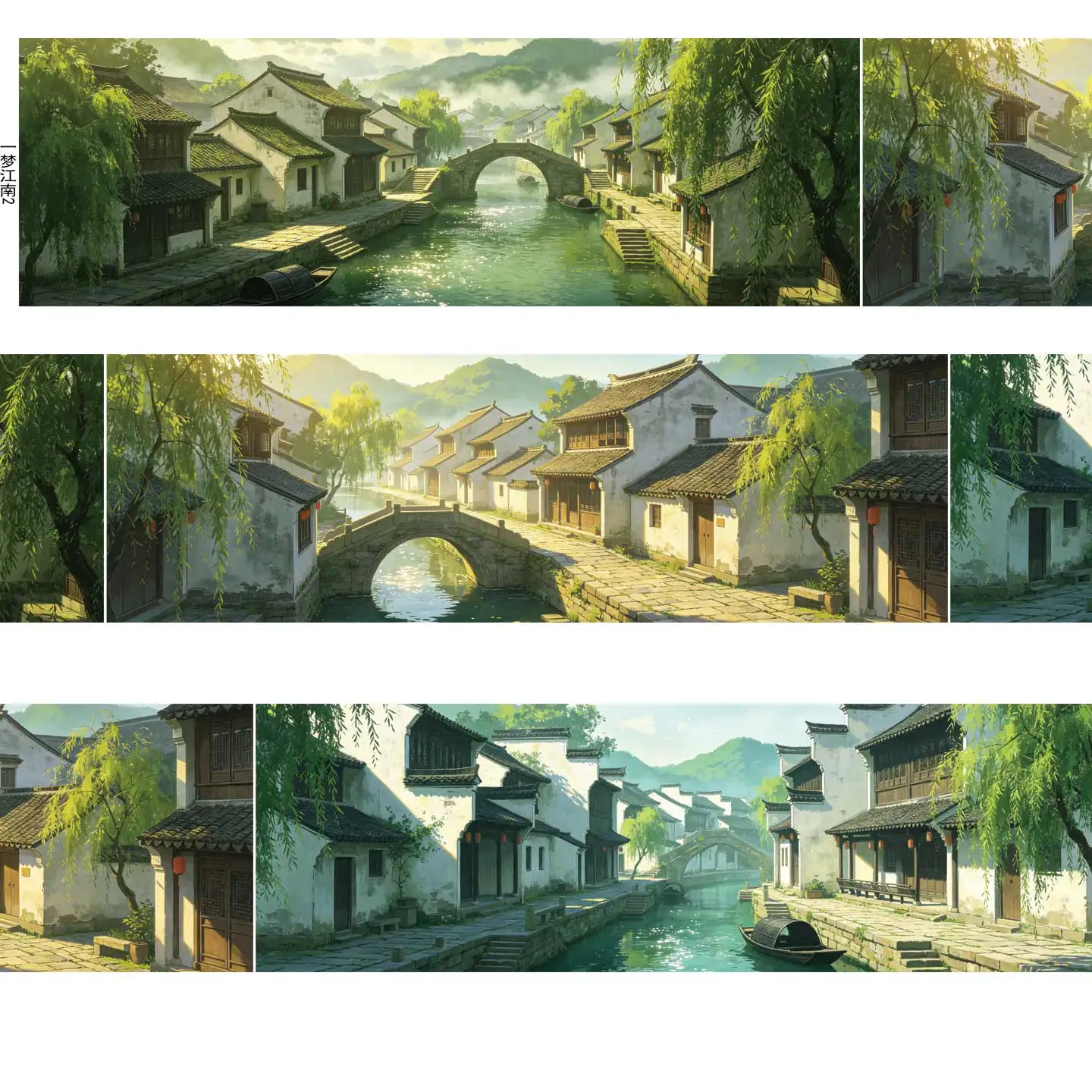 DIY Courtyard Dream Jiangnan Ancient Style Background Tape, Scenery Journaling Tape for Scrapbooking Collage Decor