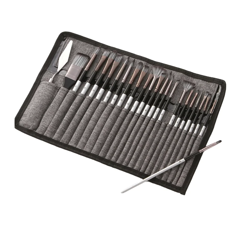 A89X 24 Pieces Paint Brush Set Enhanced Synthetic Brush Set With Cloth Roll And Palette Knife For Acrylic, Oil, Water