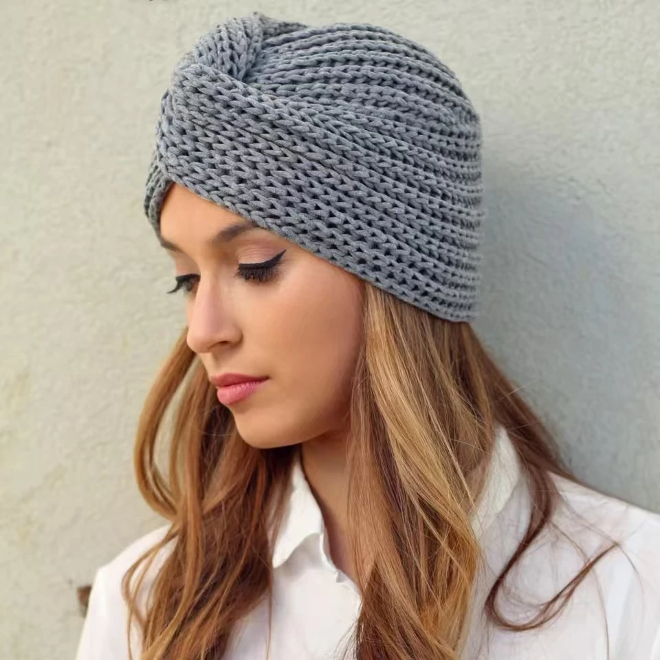 Women's Knitted Turban Hat Bohemia Cashmere Cross Wrap Head Lndia Wool Bonnet Turbante Cap