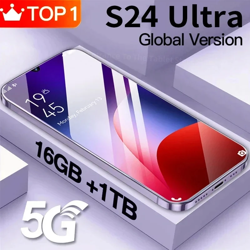 New S24 Ultra+ Smart Phone 5G Original Android 7.1 Inch HD Full Screen Face ID 22GB+2TB Mobile Phones Global Version 4G 5G Cell